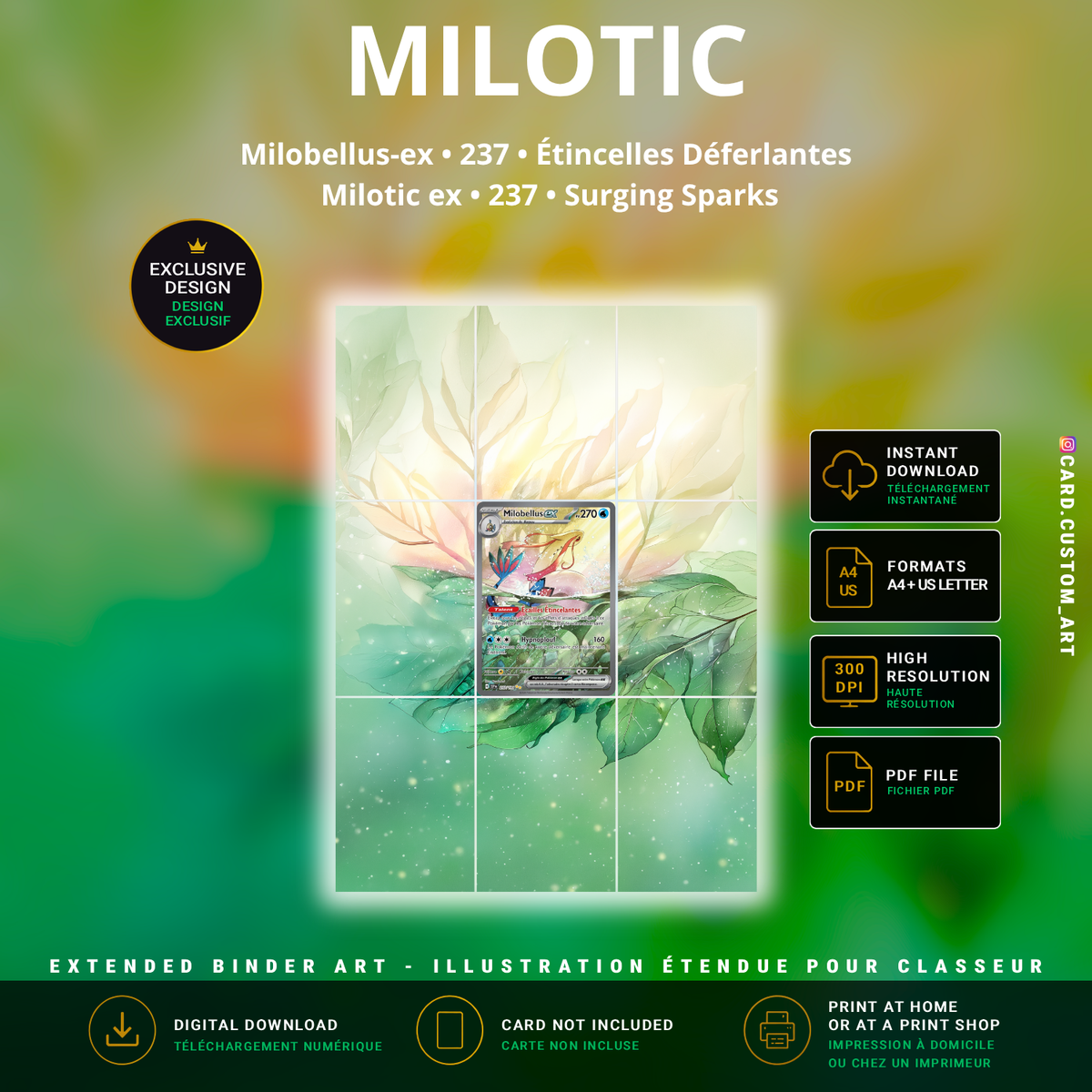 Milobellus ex 237 Étincelles Déferlantes / Illustration immersive pour binder JCC / Milotic ex 237 Surging Sparks / Immersive TCG binder art