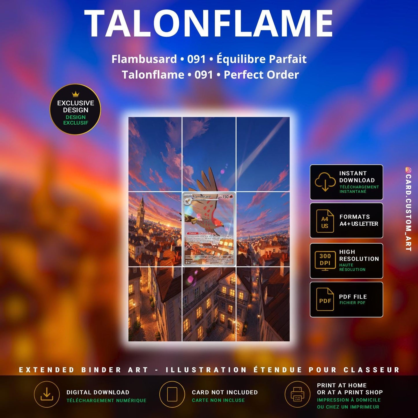 Flambusard 091 Équilibre Parfait / Illustration immersive pour binder JCC / Talonflame 091 Perfect Order / Immersive TCG bind