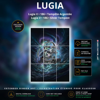 Lugia V 186 Tempête Argentée / Illustration immersive pour binder JCC / Lugia V 186 Silver Tempest / Immersive printable TCG 