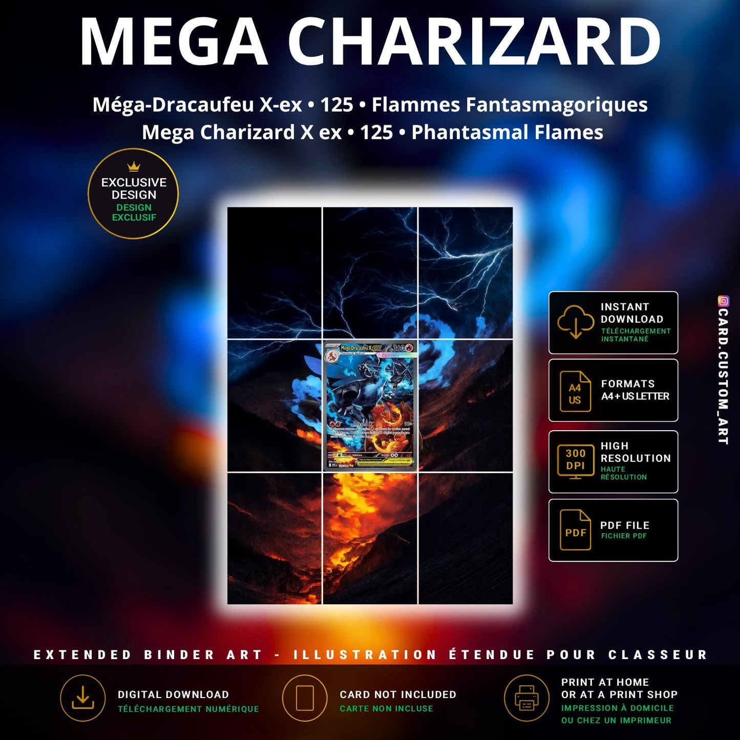 Mega-Dracaufeu X ex 125 Flammes Fantasmagoriques / Art immersif pour binder JCC / Mega Charizard X ex 125 Phantasmal Flames /