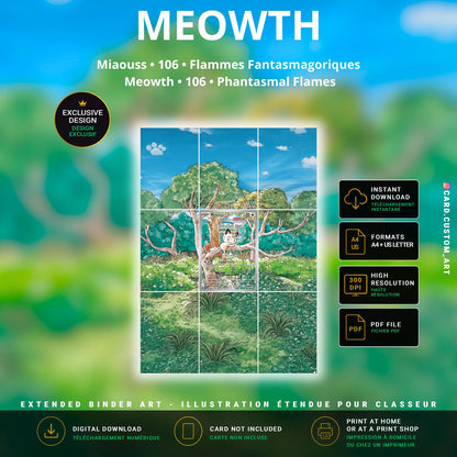 Miaouss 106 Flammes Fantasmagoriques / Illustration immersive pour binder JCC / Meowth 106 Phantasmal Flames / Immersive TCG 