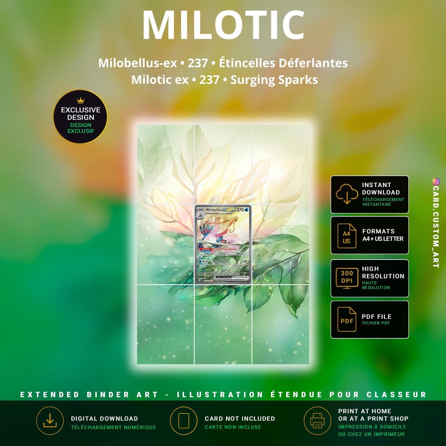 Milobellus ex 237 Étincelles Déferlantes / Illustration immersive pour binder JCC / Milotic ex 237 Surging Sparks / Immersive