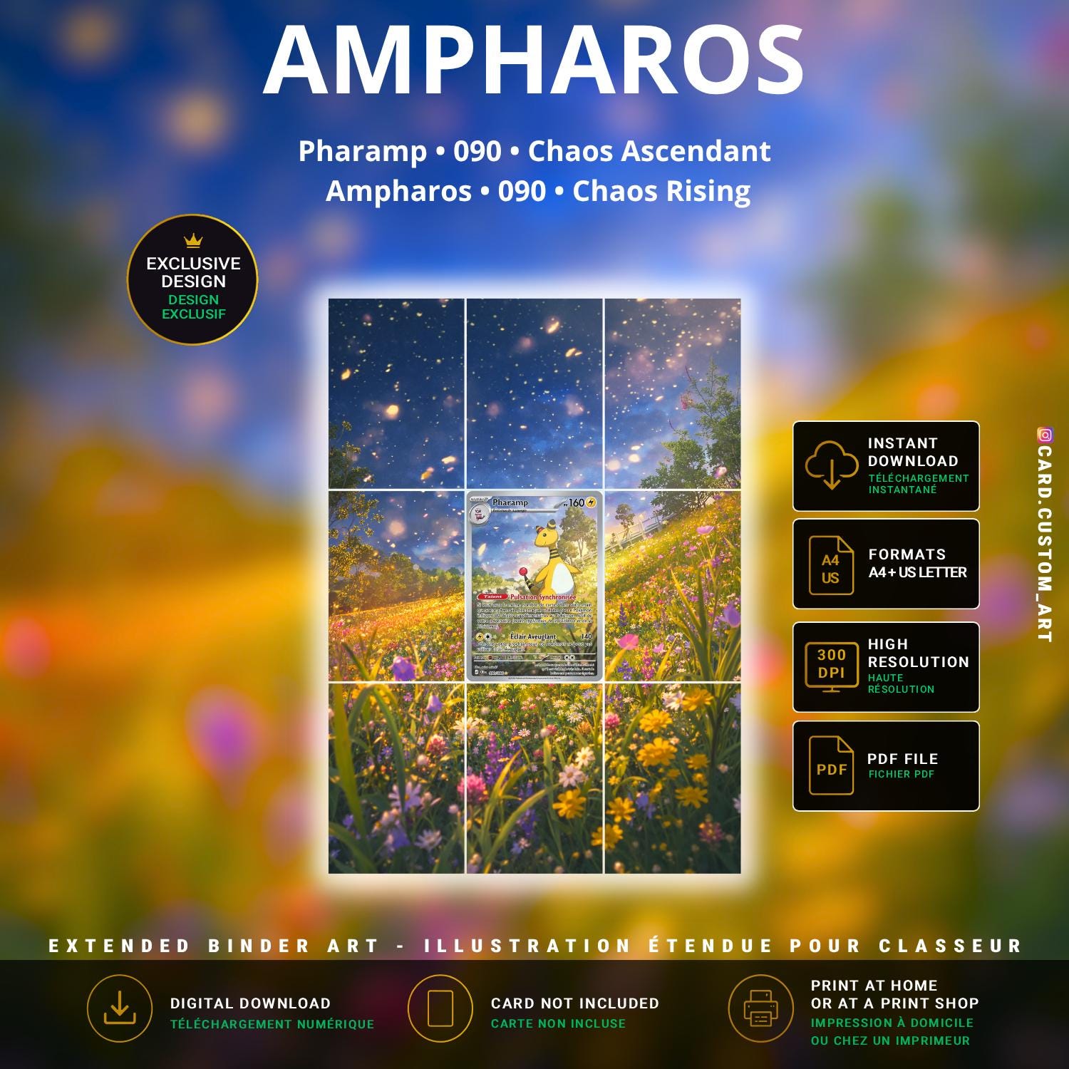 Pharamp 090 Chaos Ascendant / Illustration immersive pour binder JCC / Ampharos 090 Chaos Rising / Immersive printable TCG bi