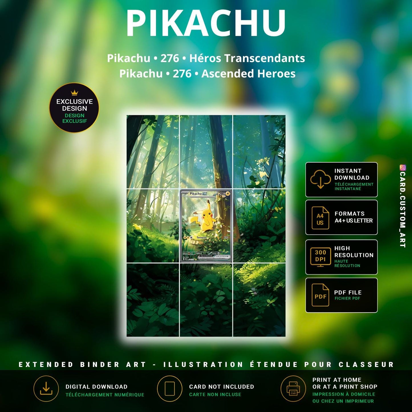Pikachu 276 Héros Transcendants / Illustration immersive pour binder JCC / Pikachu 276 Ascended Heroes / Immersive printable 