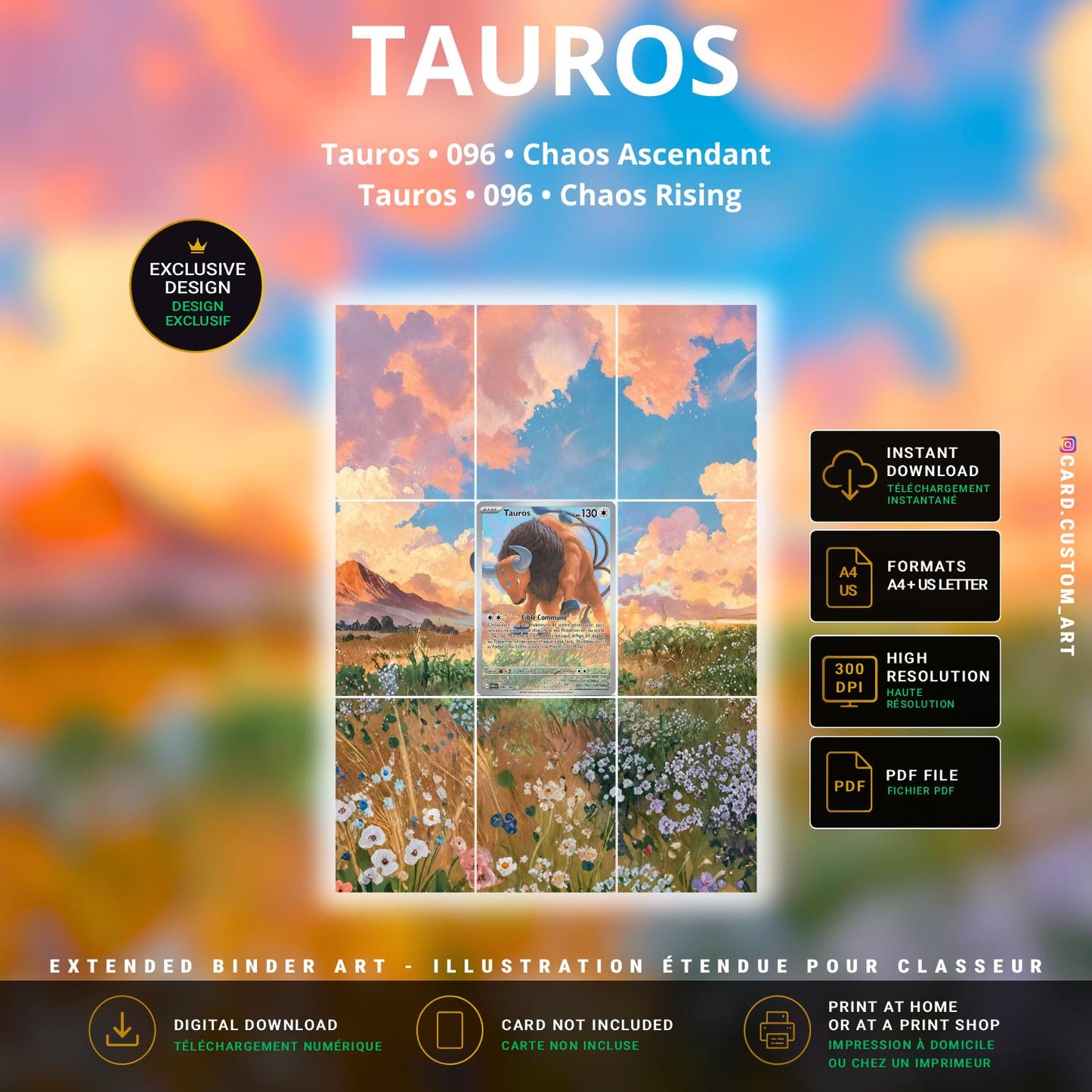 Tauros 096 Chaos Ascendant / Illustration immersive pour binder JCC / Tauros 096 Chaos Rising / Immersive printable TCG binde
