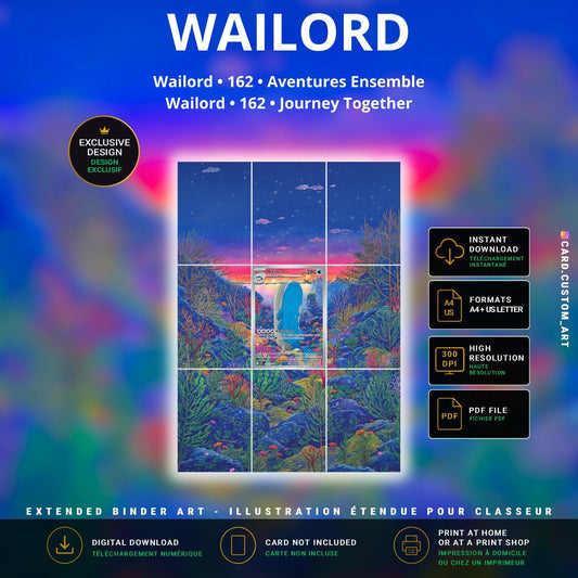 Wailord 162 Aventures Ensemble / Illustration immersive pour binder JCC / Wailord 162 Journey Together / Immersive printable 