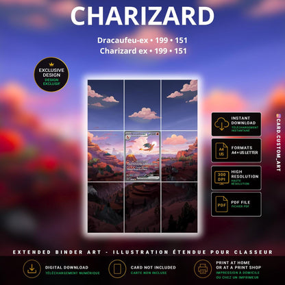 Dracaufeu ex 199 151 / Illustration numérique immersive pour binder JCC / Charizard ex 199 151 / Immersive printable TCG bind