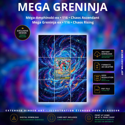 Mega-Amphinobi ex 116 Chaos Ascendant / Illustration immersive pour binder JCC / Mega Greninja ex 116 Chaos Rising / Immersiv