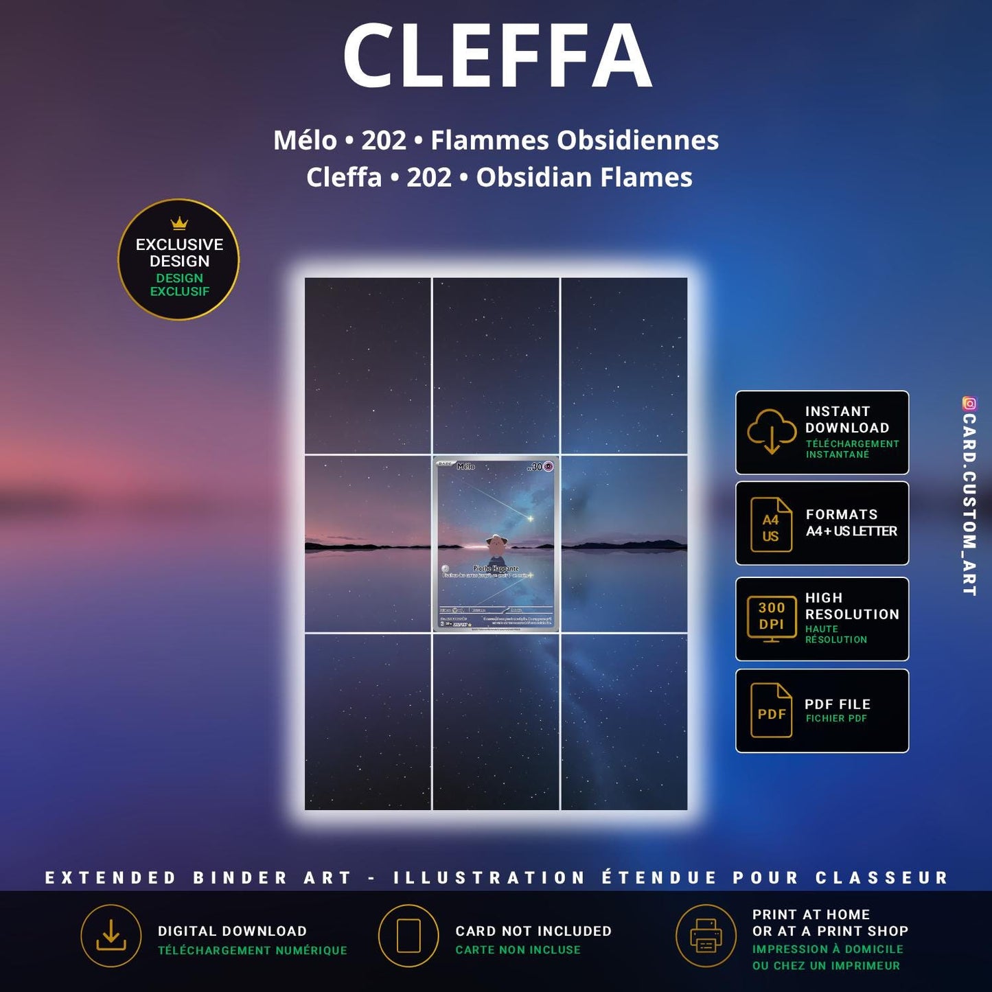 Mélo 202 Flammes Obsidiennes / Illustration immersive pour binder JCC / Cleffa 202 Obsidian Flames / Immersive printable TCG 