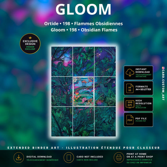 Ortide 198 Flammes Obsidiennes / Illustration immersive pour binder JCC / Gloom 198 Obsidian Flames / Immersive printable TCG