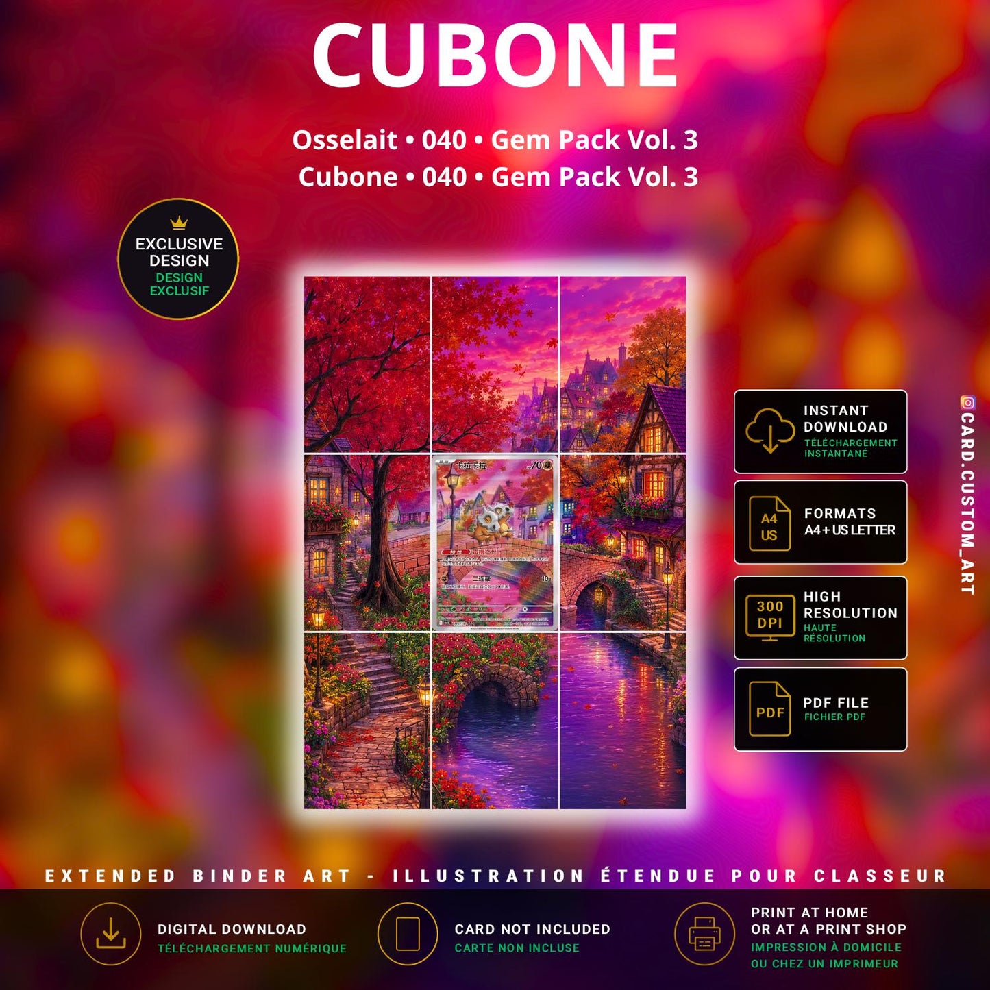 Osselait 040 Gem Pack Vol. 3 / Illustration immersive pour binder JCC / Cubone 040 Gem Pack Vol. 3 / Immersive printable TCG 