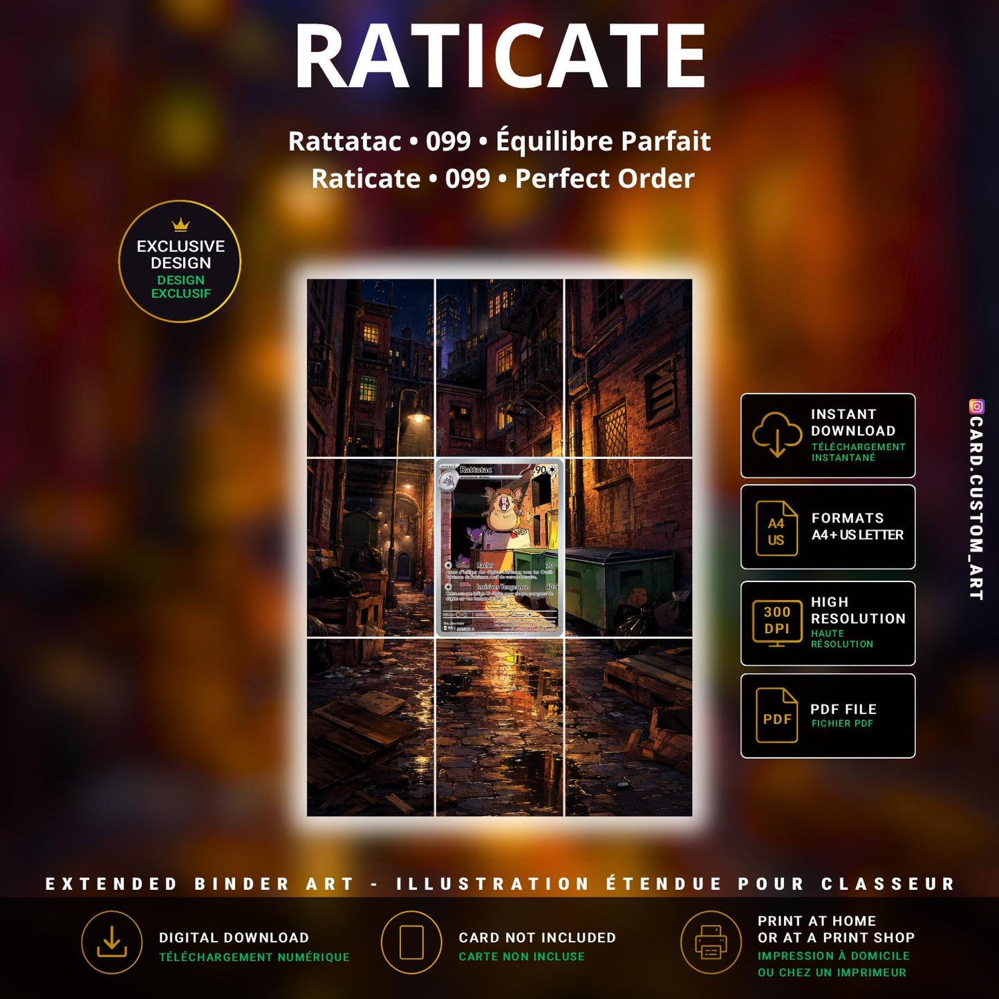 Rattatac 099 Équilibre Parfait / Illustration immersive pour binder JCC / Raticate 099 Perfect Order / Immersive printable TC